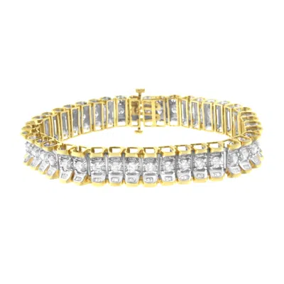 Haus Of Brilliance 14k Yellow And White Gold 5.0 Cttw Round & Baguette Cut Diamond 7" Reflective Tennis Bracelet In Multi