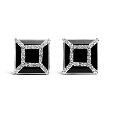 Haus Of Brilliance 14k White Gold 3/8ct Diamond With 11x11mm Black Onyx Stud Earrings In White