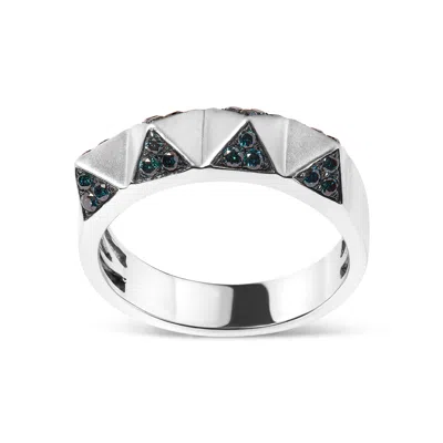 Haus Of Brilliance 14k White Gold 1/4 Cttw Treated Blue Diamond Pyramid Band Ring (blue Color In White