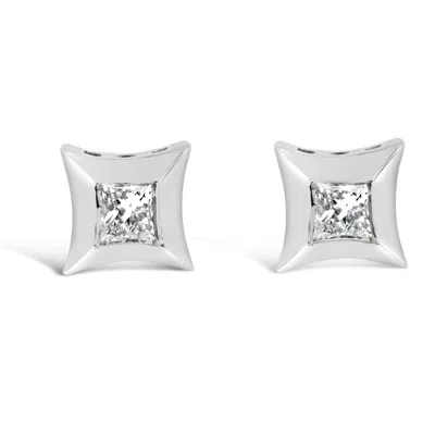 Haus Of Brilliance 10k White Gold 1/5 Cttw Invisible Set Princess-cut Diamond Stud Earrings In White