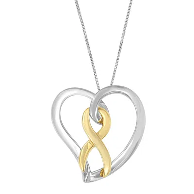 Haus Of Brilliance 14k Gold And Silver Heart Bow Pendant Necklace In Multi
