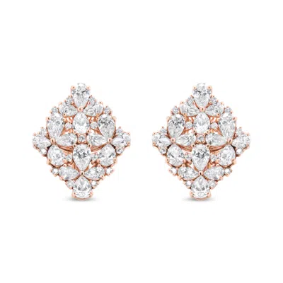 Haus Of Brilliance 18k Rose Gold 8 1/3 Cttw Pear And Round Diamond Floral Cluster Omega Earrings In Multi