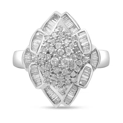 Haus Of Brilliance 14k White Gold 7/8 Cttw Round And Baguette-cut Diamond Cluster Ring In White