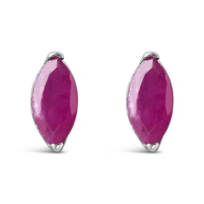 Haus Of Brilliance .925 Sterling Silver 1/2 Cttw Created Pink Ruby Gemstone Solitaire Stud Earrings In White