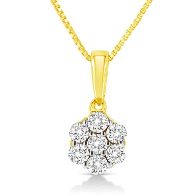 Haus Of Brilliance 14k Yellow Gold 1/4 Cttw Prong Set Round-cut Diamond 7 Stone Floral Cluster 18" Pendant Necklace In Yellow