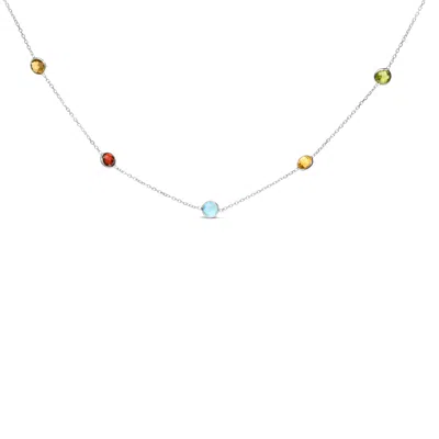 Haus Of Brilliance 14k White Gold Bezel Set Mixed Gemstone 7 Station Adjustable 18"-24" Necklace In White