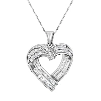 Haus Of Brilliance Sterling Silver 7/8 Cttw Baguette Diamond Heart Pendant Necklace In White