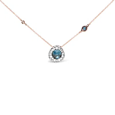Haus Of Brilliance 18k Rose Gold 5/8 Cttw Diamond And London Blue Topaz Gemstone Bezel-set Cluster 18" Station Necklace In Multi