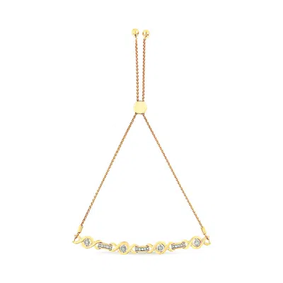 Haus Of Brilliance .925 Sterling Silver Channel Set Diamond Accent Twist 4"-10" Adjustable Bolo Bracelet In Yellow