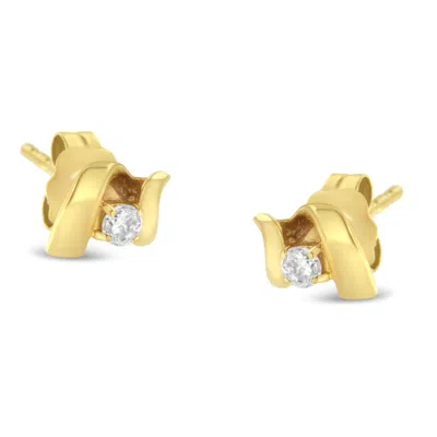 Haus Of Brilliance 10k Gold 1/10 Cttw Round Brilliant-cut Diamond Espira Swirls Solitaire Push Back Stud Earrings In Yellow