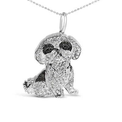 Haus Of Brilliance .925 Sterling Silver 1 1/4 Cttw Diamond Shih Tzu Dog Pendant Necklace 18 Inch In White