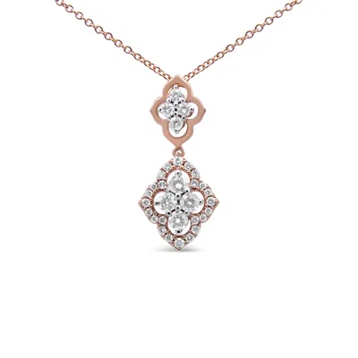 Haus Of Brilliance 14k Rose Gold 3/4 Cttw Round Diamond Double Quatrefoil Pendant 18" Necklace In Multi