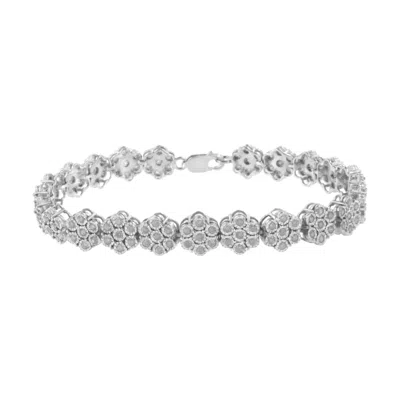 Haus Of Brilliance .925 Sterling Silver 2.0 Cttw Diamond 7 Stone Floral Cluster Link Bracelet -7.25" In White