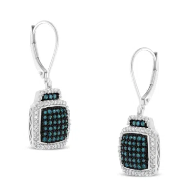 Haus Of Brilliance Black Rhodium Over .925 Sterling Silver ¾ Cttw Blue And White Diamond Cushion Shaped Dangle Earrings In White