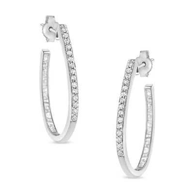 Haus Of Brilliance .925 Sterling Silver 1/2 Cttw Round And Baguette-cut Diamond Inside-outside Hoop Earrings In White