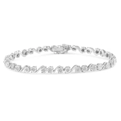Haus Of Brilliance .925 Sterling Silver 1/10 Cttw Round Diamond "s" Link Miracle Plate Tennis Bracelet In White