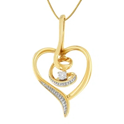 Haus Of Brilliance Espira 10k Yellow Gold .03 Cttw Diamond-accented Round-cut Diamond Swirl Open Heart 18" Pendant Neck In Yellow