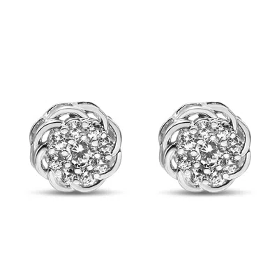 Haus Of Brilliance .925 Sterling Silver 1/2 Cttw Round Diamond Cluster Openwork Floral Halo Stud Earrings In Multi