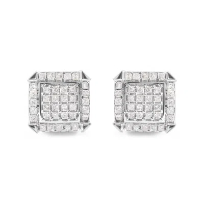 Haus Of Brilliance 10k White Gold 1 1/10 Cttw Princess Diamond Composite And Halo Stud Earrings In White