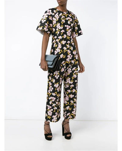 Shop Marni Floral Print Cotton-silk Blend Trousers