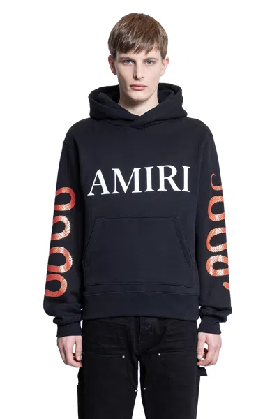 Amiri Black Hoodie With Maxi Logo Lettering On The Front And Snake Print On The Sleeves In Cotton Man In Black