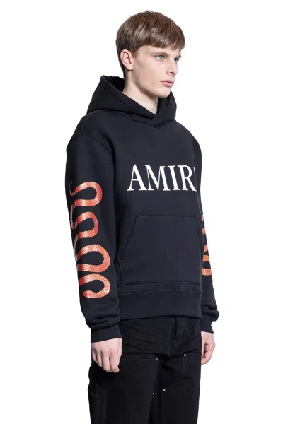 Amiri Black Hoodie With Maxi Logo Lettering On The Front And Snake Print On The Sleeves In Cotton Man In Black
