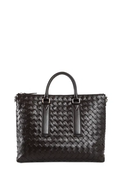 Bottega Veneta Soft Briefcase In Intrecciato Leather In Black