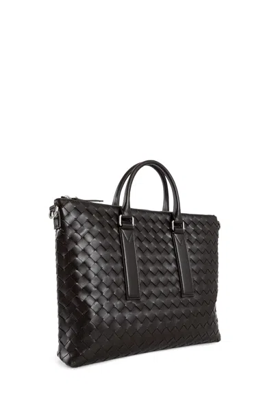 Bottega Veneta Soft Briefcase In Intrecciato Leather In Black