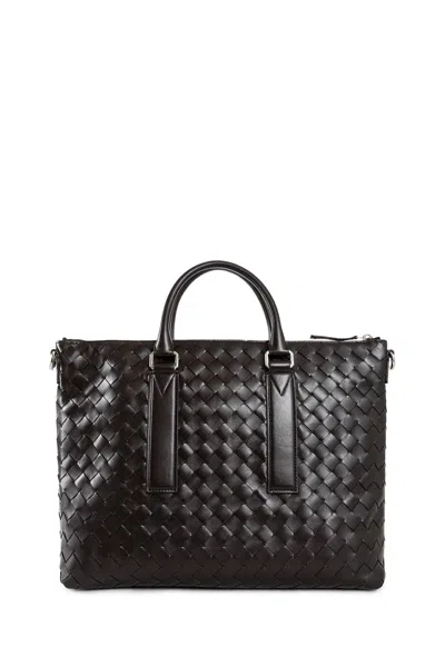 Bottega Veneta Soft Briefcase In Intrecciato Leather In Black
