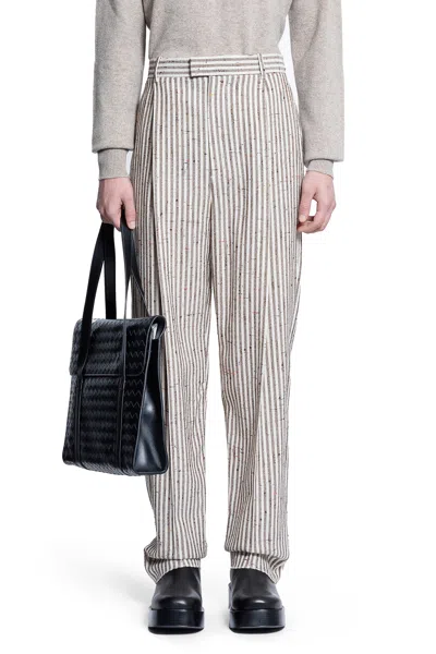 Bottega Veneta Pantaloni Di Lana A Righe Sottili In Brown