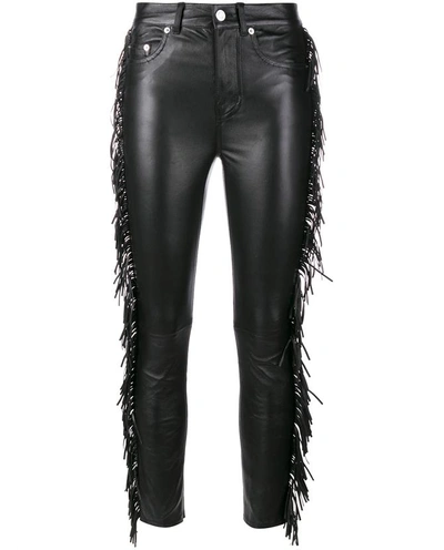 Shop Saint Laurent Fringed Leather Trousers