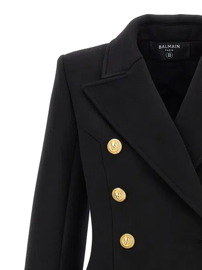 Shop Balmain Logo Button Double Breasted Coat