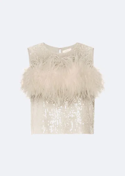 Lapointe Sequin Tank With Feathers In Cream