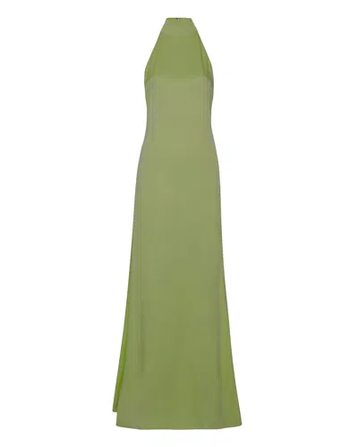 Lapointe Doubleface Satin Halter Open Back Gown In Olive