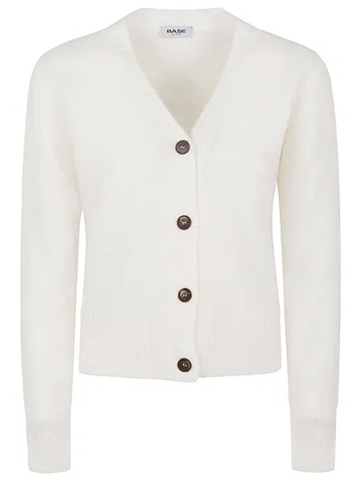 Baserange White Wool V-necked Cardigan In White