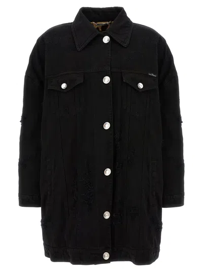 Dolce & Gabbana Longline Distressed Denim Jacket With Chest Pockets