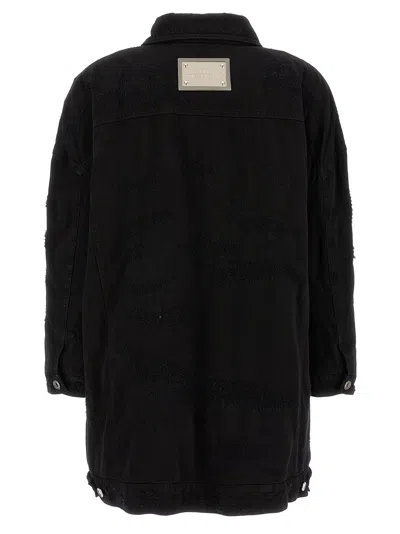 Dolce & Gabbana Longline Distressed Denim Jacket With Chest Pockets