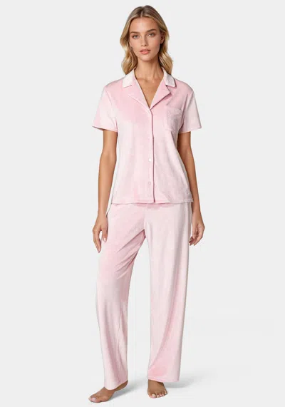 Bebe Short Sleeve Notch Collar Pant Set In Rose Shadow