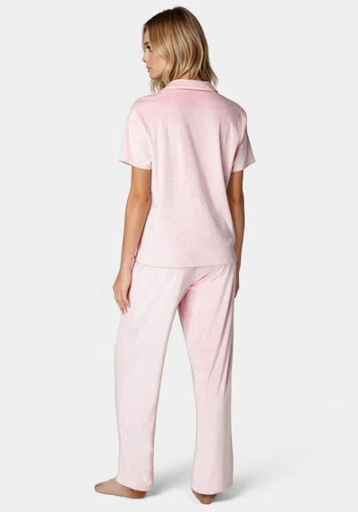 Bebe Short Sleeve Notch Collar Pant Set In Rose Shadow