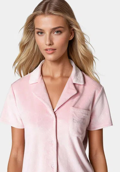 Bebe Short Sleeve Notch Collar Pant Set In Rose Shadow