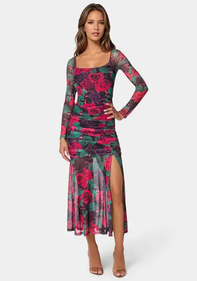 Bebe Mesh Open Back Midi In Holiday Rose
