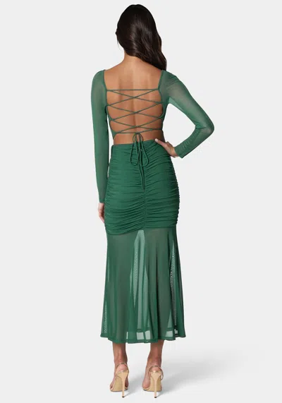 Bebe Mesh Open Back Midi In Evergreen