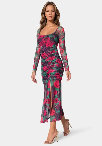Bebe Mesh Open Back Midi In Holiday Rose