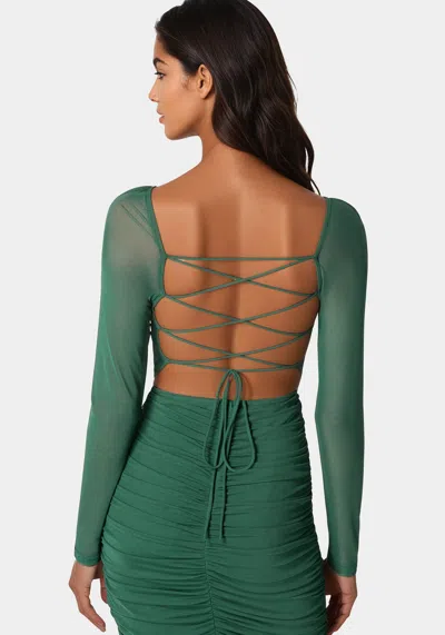 Bebe Mesh Open Back Midi In Evergreen