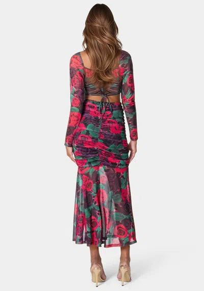 Bebe Mesh Open Back Midi In Holiday Rose