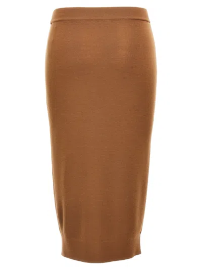Saint Laurent Ribbed Wool Midi Skirt With Elastic Waistband