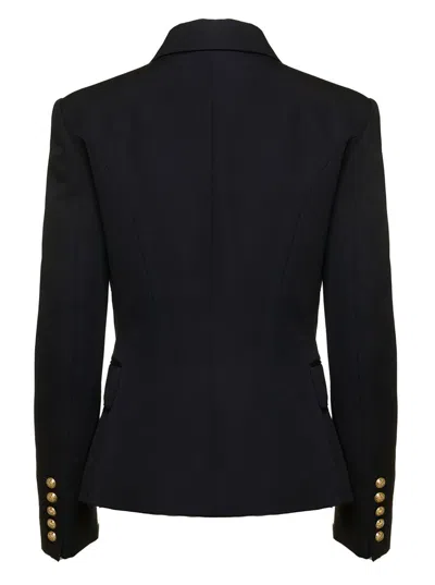 Balmain Black Double-breasted Jacket With Branded Buttons And Asymmetric Cut In Wool Woman In Black