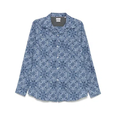 Brunello Cucinelli Intricate Paisley Print Cotton Shirt In Blue