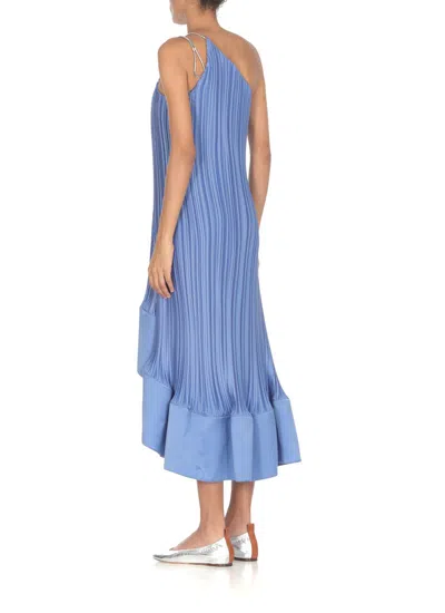 Lanvin Satin Pleated Dress In Blue