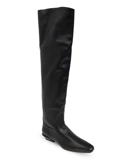 Paris Texas Leather Bettina Boots With Squared Toe In Black